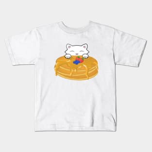 Cute white cat eating a pancake Kids T-Shirt